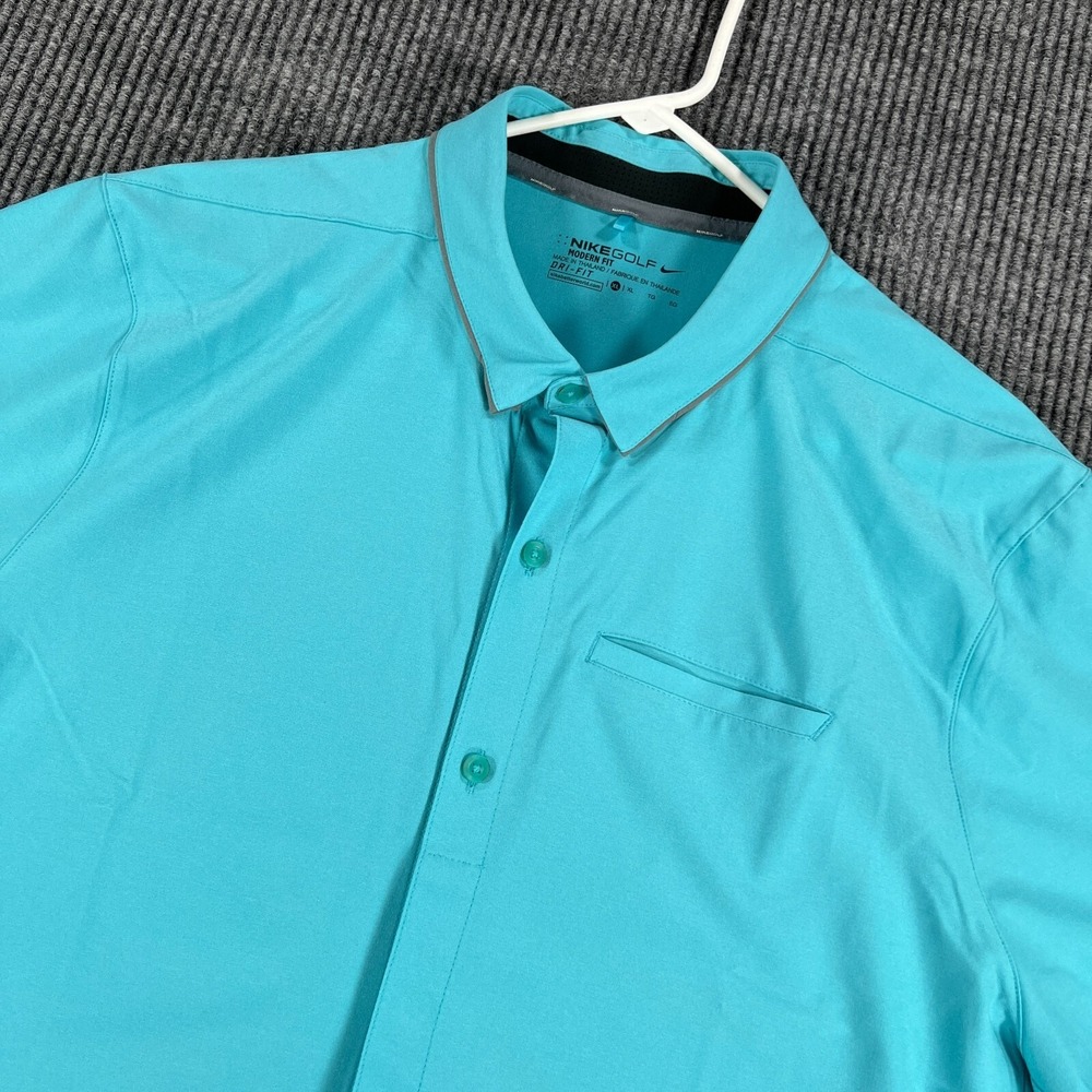 Nike MM‎ Fly Full Button Shirt Mens XL Extra Large Blue Short Sleeve Golf Modern